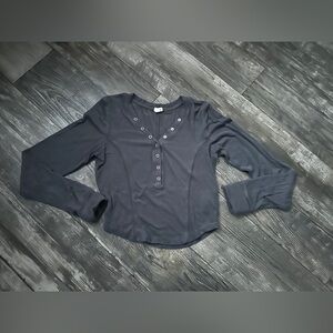 Garage Dark Gray Long Sleeve Crop Top